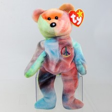 TY Beanie Baby - PEACE the Ty-Dyed Bear Blue/Pink  8.5 inch  MWMT 