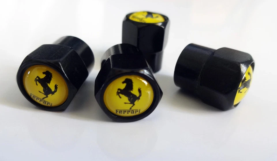 Compatible con Ferrari Juego de 4 Tapas de Vástago de Válvula de Neumático Negro Aluminio Anodizado Foto 2 de 2