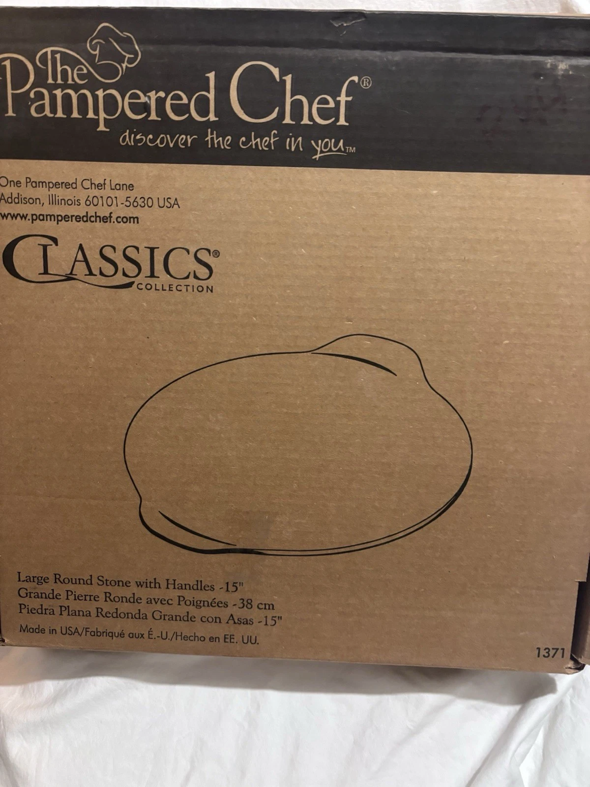 Pampered Chef Pizza Stone Stoneware Large 15” Round w/Handles Scraper #1371 New