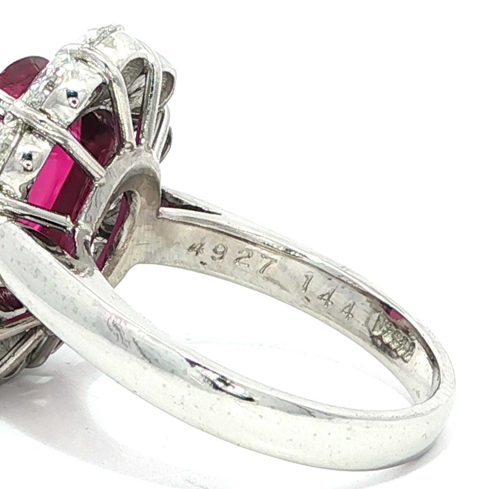 Solid Platinum Large GIA 6.37ctw Oval Ruby w/ Ros… - image 6