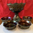 Northwood Carnival Glass 9" Master Bowl with 4~5" Bowls Amethyst Grape & Cable