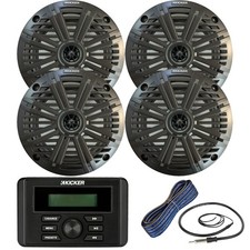 Kicker KMC3 Marine USB Stereo Receiver, 4x 6.5" Speaker w/Grilles, Wire, Antenna