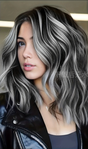 Balayage Black with Silver Gray Highlight 13x4 Lace Front 100% Human Hair Wigs