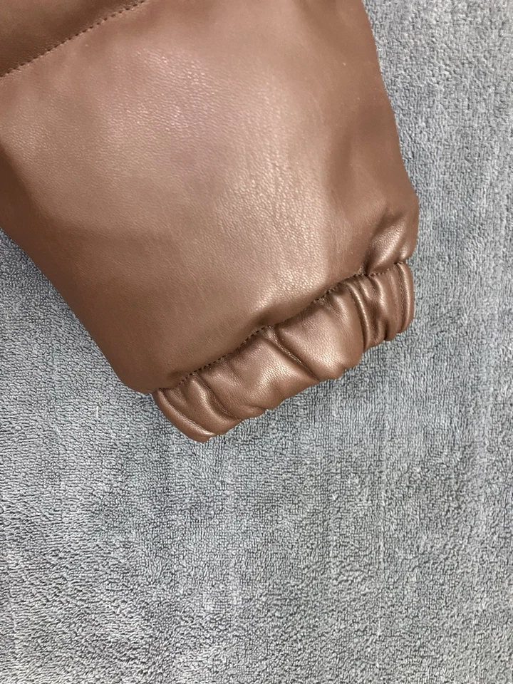 Levis Jacket Mens XL Brown Faux Leather Puffer Coat Bubble Hipster Long Sleeve - Image 4 of 4