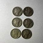 Set of 6 Mercury Silver Dimes | 1940 - 1944 Mixed Dates | 90% Silver | Lot of 6