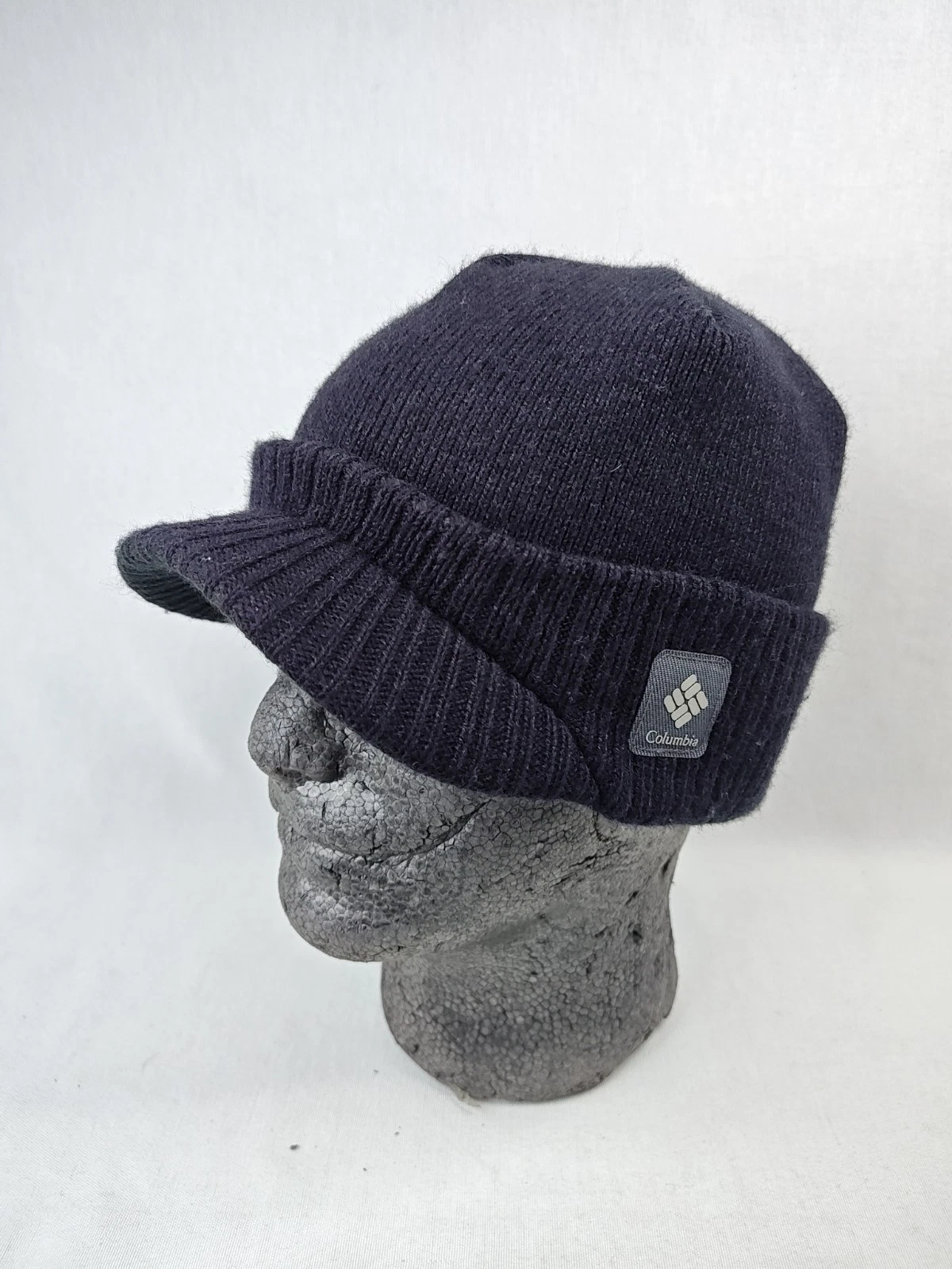 Columbia Men's Knit Black Hat Beanie With Bill Brim OSFA Winter Warm Work Cap