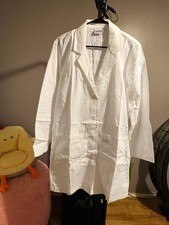 Landau White Long Sleeve Lab Coat - multi pockets, Sz S