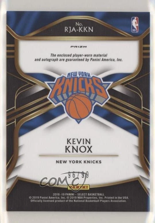 2018-19 Panini Select Rookie Jersey Purple Prizm /99 Kevin Knox #RJA-KKN Auto RC - Image 2 of 2