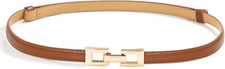 Skinny Belts for Women Thin PU Leather Waist Belt with Gold Buckle for Dresses