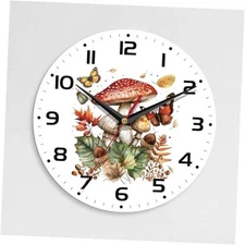 Wall Clock, 10 Inch Silent Non-Ticking Home Kitchen Decor, Mushroom Butterfly