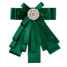 Women's Pre-tied Bowknot Beads Bow Tie Elegant Large Ribbon Brooch One Size Deep