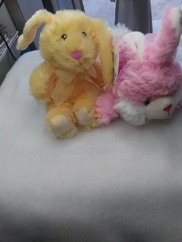 Lot of 2 Small Yellow and Pink Plush Bunny Rabbits | eBay
