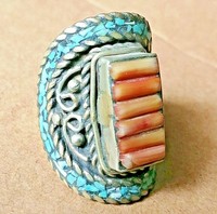 EXTREMELY RARE POST MEDIEVAL ISLAMIC OTTOMAN SILVER RING WITH CORAL STONE