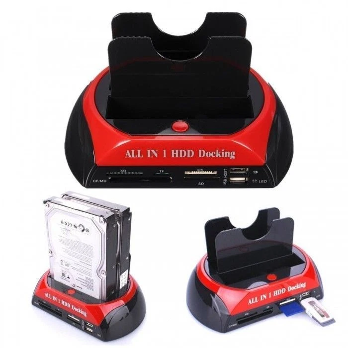 DOCK DOCKING STATION 2 HD HDD - HARD DISK 3,5 2,5 SATA IDE BOX CASE USB SD TF MS