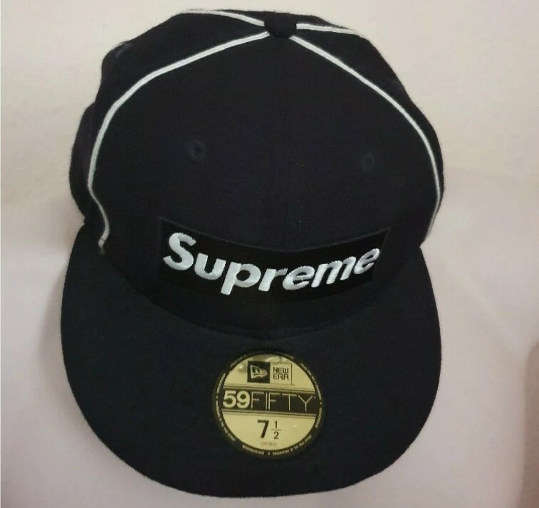 SS17 Supreme New Era 59fifty Piping box Logo navy hat cap size 7 1/2