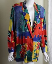 Kelly Stevens Sz M Funky 80s 90s Rayon Tribal Southwest Statement Jacket Blazer