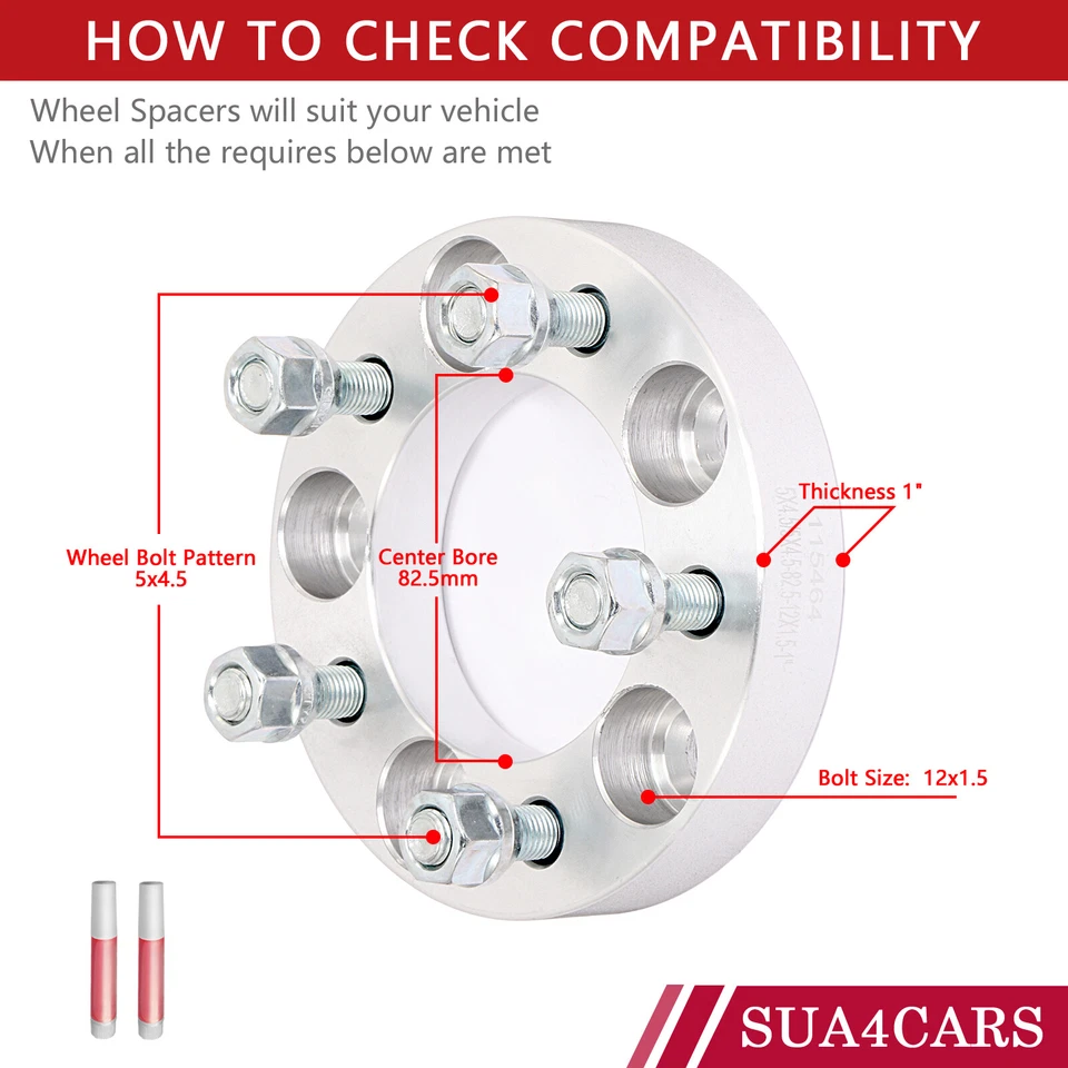 2Pc 25mm 1" thick 5x4.5 5 Lugs 12x1.5 Wheel Spacers for 2005-2013 Kia Sportage Foto 2 de 4