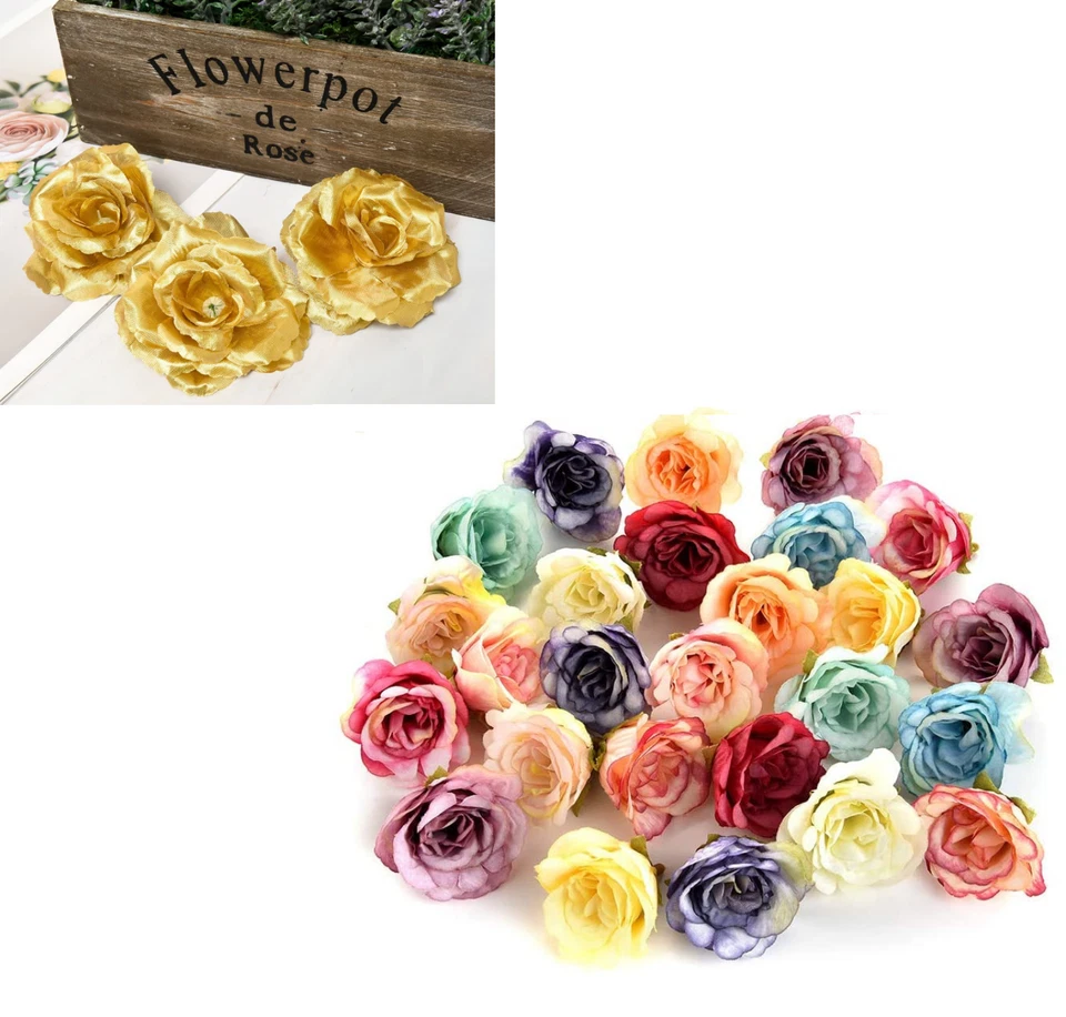 50 PIEZAS Flores Artificiales Rosas de Seda Cabezas A Granel para Decoración de Boda Fiesta 2" Foto 3 de 4