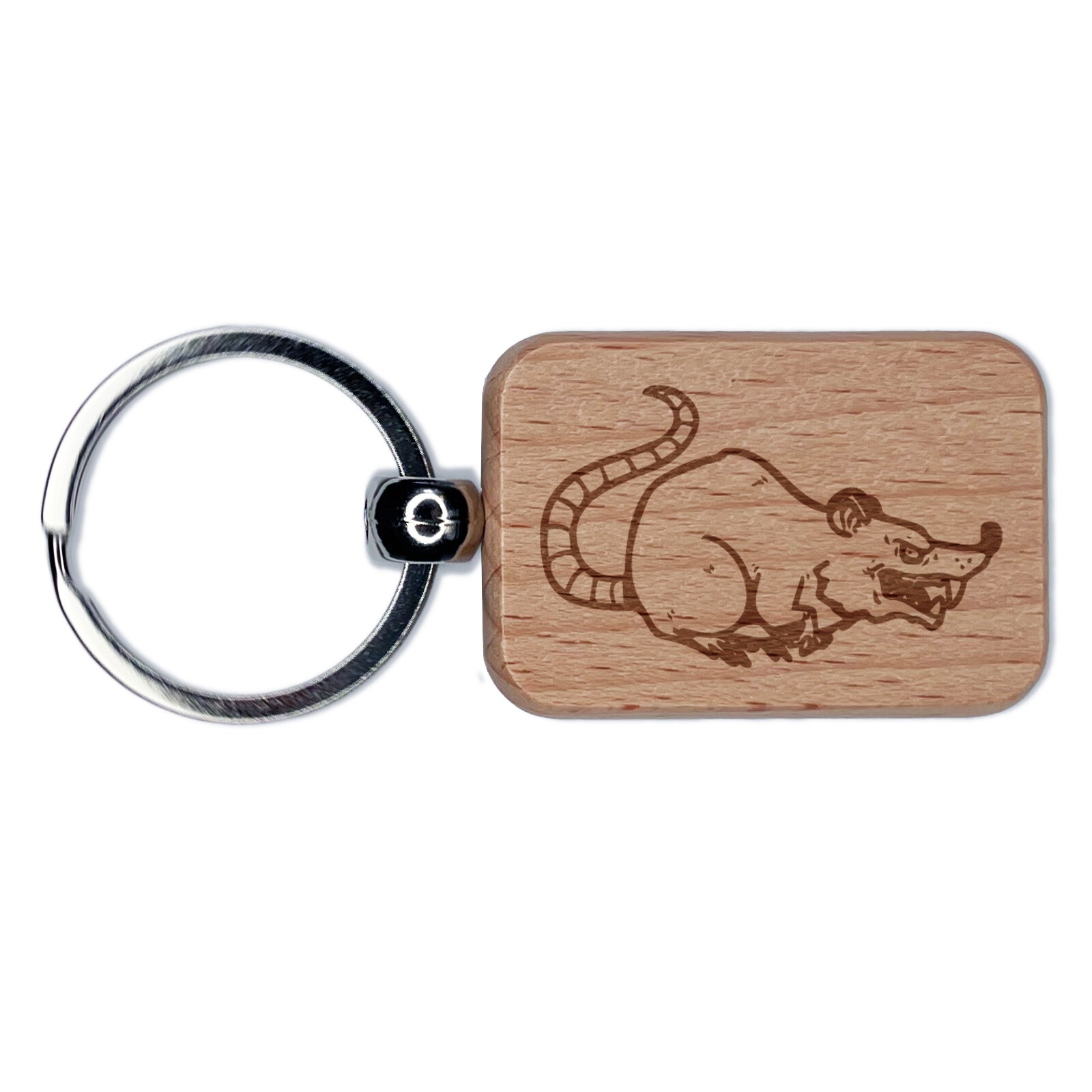 Evil Scheming Rat Rodent Engraved Wooden Keychain Charm Tag