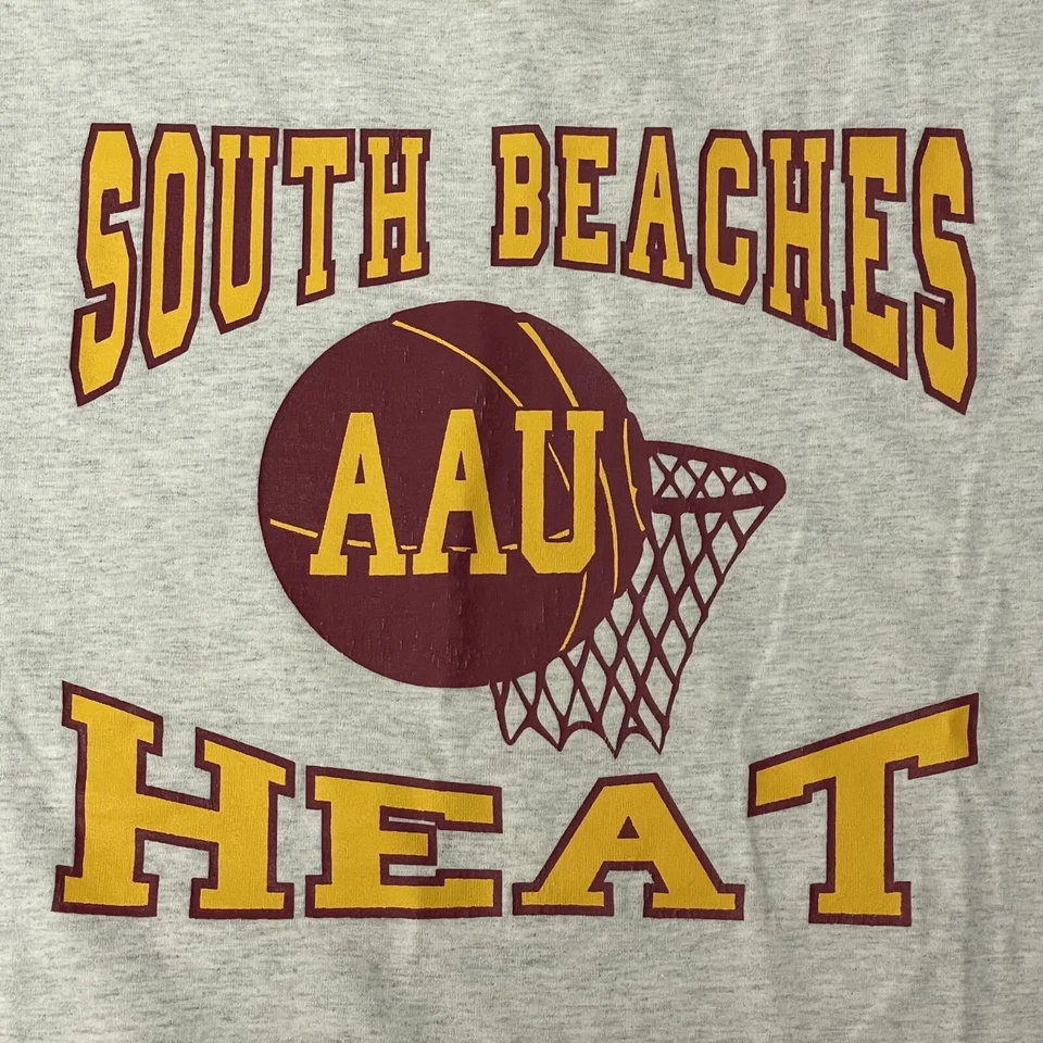 Vtg 80's BEST Heather SOUTH BEACHES AAU HEAT Watt Gold 50/50 Basketball T Shirt - Image 3 of 4