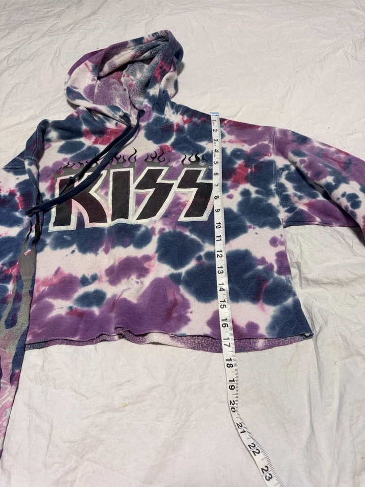 Sudadera con Capucha KISS Mujer Tie-dye Rosa Gris Borde Corto Vivo, Top Corto, Talla XS Foto 4 de 4