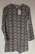 Mango Shift Tunic Black & Cream Dress. Long Sleeves & Geometric Floral Design