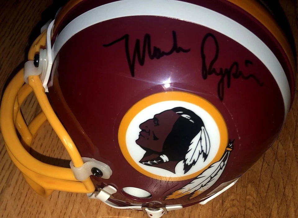 Mark Rypien Joe Theismann autographed signed Washington Redskins mini helmet JSA - Image 2 of 2