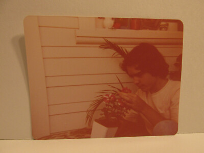 VINTAGE FOUND PHOTOGRAPH COLOR ART OLD PHOTO 1980S WHITE BOY FLOWERS PLANT ARTSY