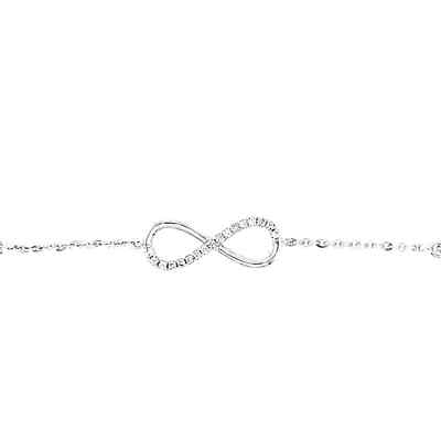 14k White Gold Infinity Sign Bracelet with Diamonds