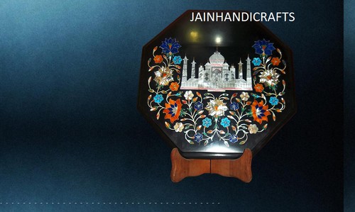 12" Taj Mahal Marble Coffee Corner Center Side Table Top Inlay Malachite - Picture 2 of 4