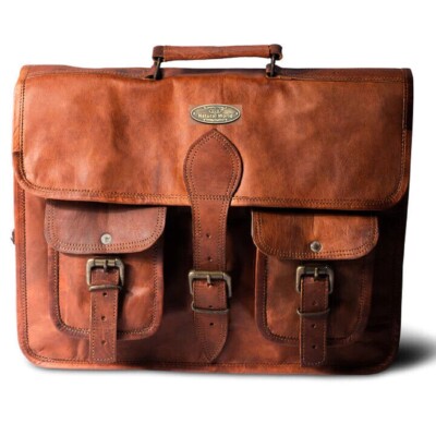 18 '' Vintage Leder Messenger Umhängetasche Herren Aktentasche Schwer Carry On