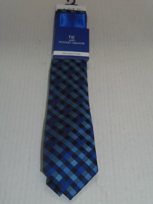 NEW APT.9 OSWALD CHECK TIE WITH POCKET SQUARE - RETAILS 45.00 (BBLK-24-35)