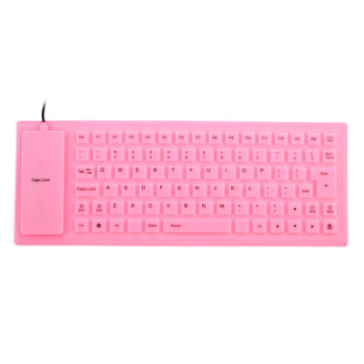 Foldable Flexible 85 Keys USB Wired Roll up Silicone Keyboard Pink for Laptop PC
