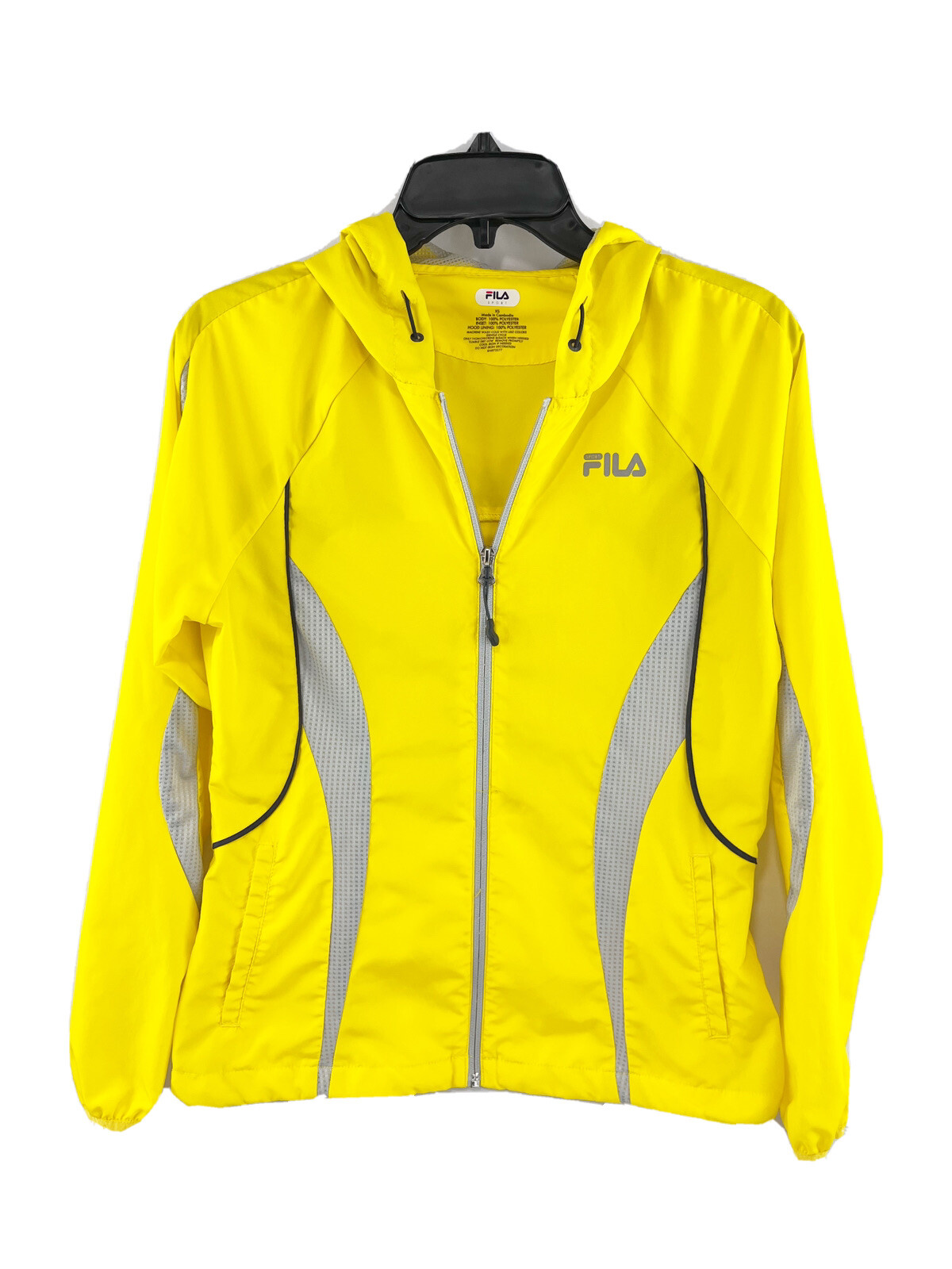 FILA Sport Giacca a vento donna con cappuccio zip intera gialla leggera taglia XS