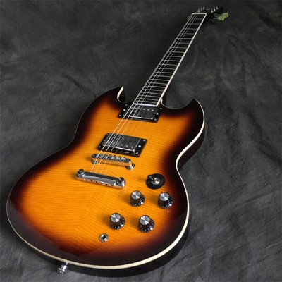Custom SG Electric Guitar Sunburst Solid Body Chrome Part Flamed Maple Top