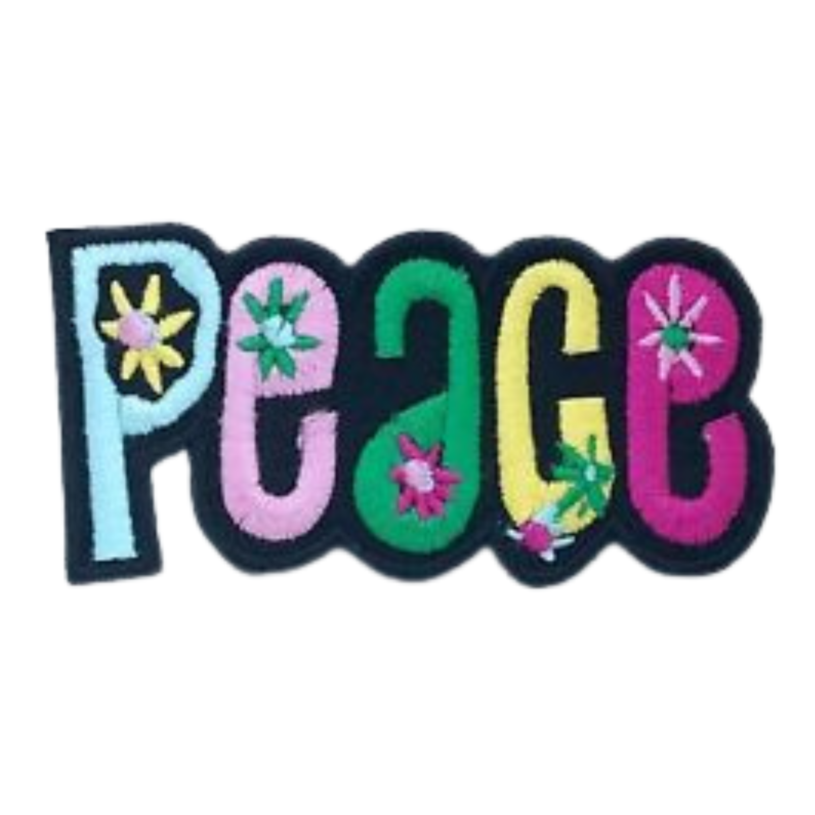 Colorful Peace Sign Embroidery Patch - Iron On or Sew On Floral Badge for Women