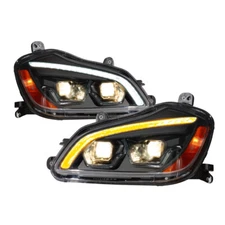 Headlight Assembly Black Projector w/LED DRL Set Fit For 2013-2021 Kenworth T680