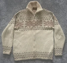 Vintage 70s XL Tunda Canadian Virgin Wool Collared Lebowski Cardigan Sweater