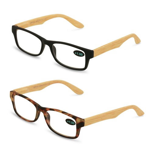 2 Pairs of Bamboo Printed Temple Arm Reading Glasses Spring hinge men women Wood - 第 1/10 張圖片