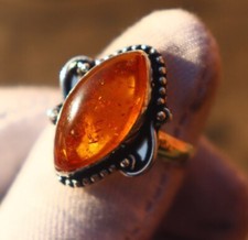 Baltic Amber Marquise Gemstone Ring 925 Sterling Silver Boho Ring Christmas Gift