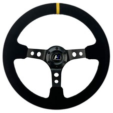 350mm 3 Depth Reinforced Suede Lether Sport Steering Wheel Black Yellow Center