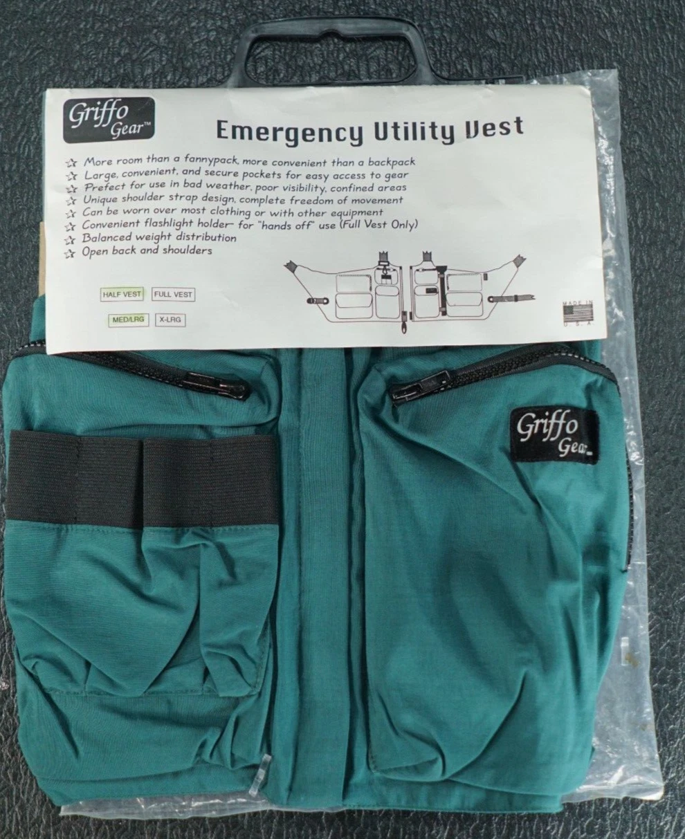 Griffo Gear Adult Forest Green Medium Large Half Vest Cargo Survival USA NOS