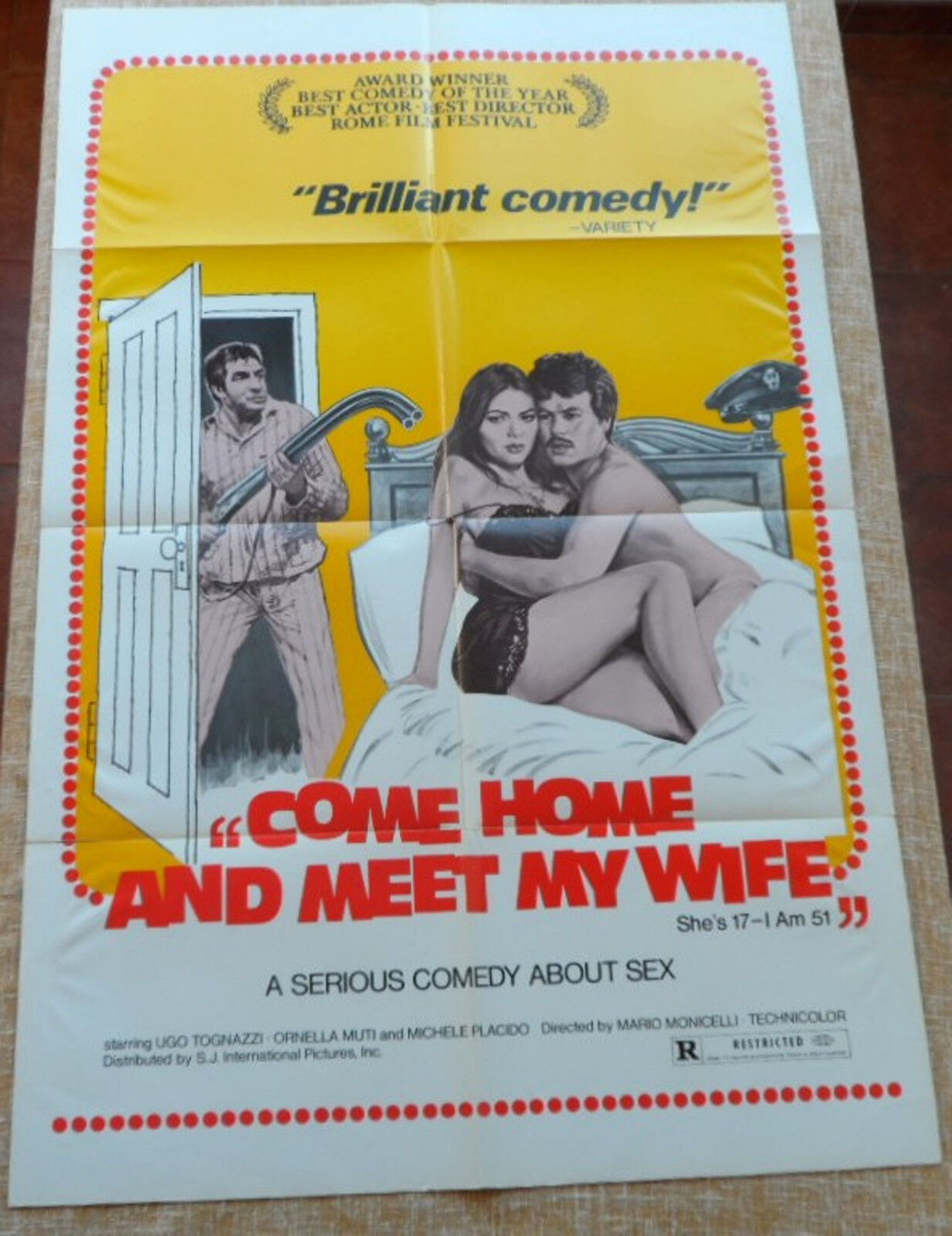 COME HOME andamp; MEET MY WIFE movie poster,folded,One Sheet,1974, Mario Monicelli /1 eBay pic