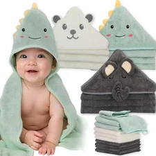Baby Hooded Towels for Newborn 13pcs, Soft Baby Bath Towels and Washcloths Se...
