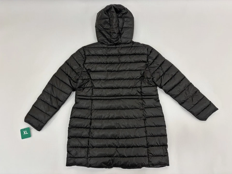 Kenneth Cole Womens Puffer Jacket Black Hooded Zip Front Cinch Waist Long XL NWT - Image 4 of 4