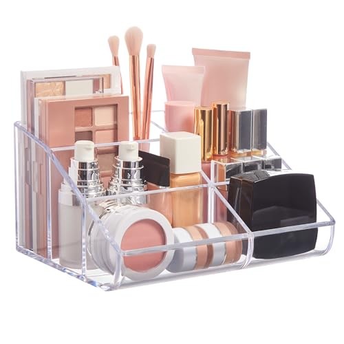 Clear Plastic Makeup Organizer with 6 Compartments, Perfect for Beauty Supplies