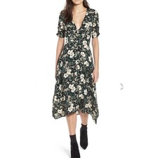 ASTR The Label Women's Button Front Midi Dress Green Ivory Floral Sz XL