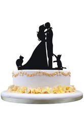 Wedding Cake Toppers Cats Black Acrylic Engagement and Bride and Groom