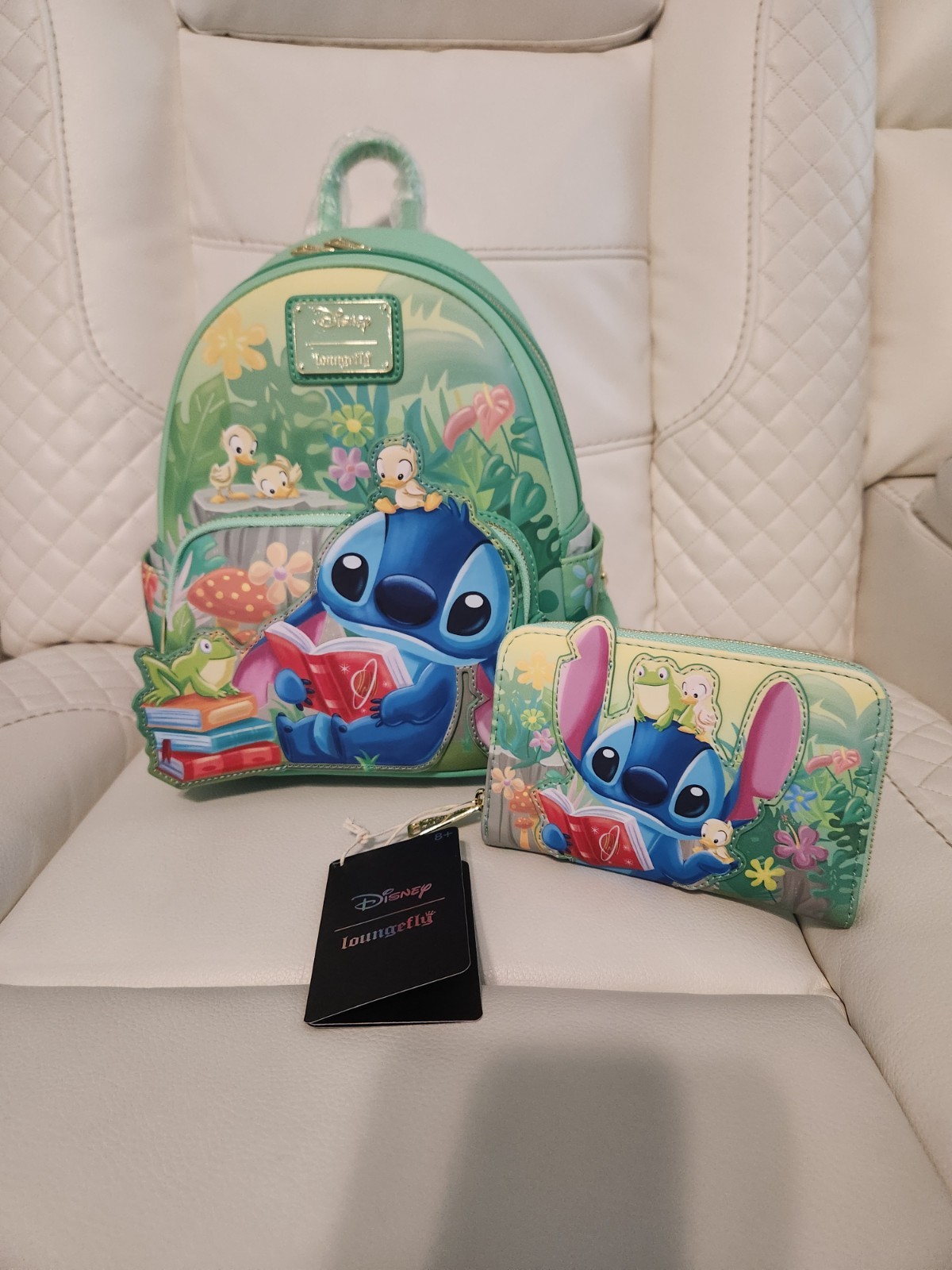Disney Stitch Reading Books Loungefly Backpack & Wallet Set