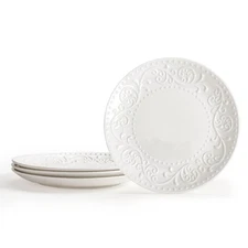 Embossed Ceramic Salad Plates, White Dinner Plates 8.25 inch, Kitchen Plates ...